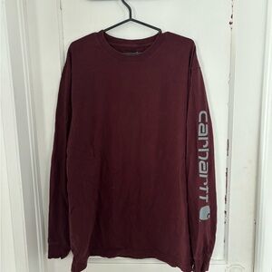 Carhartt Burgundy Long Sleeve Logo Sleeve Tee – Medium (Loose Fit)